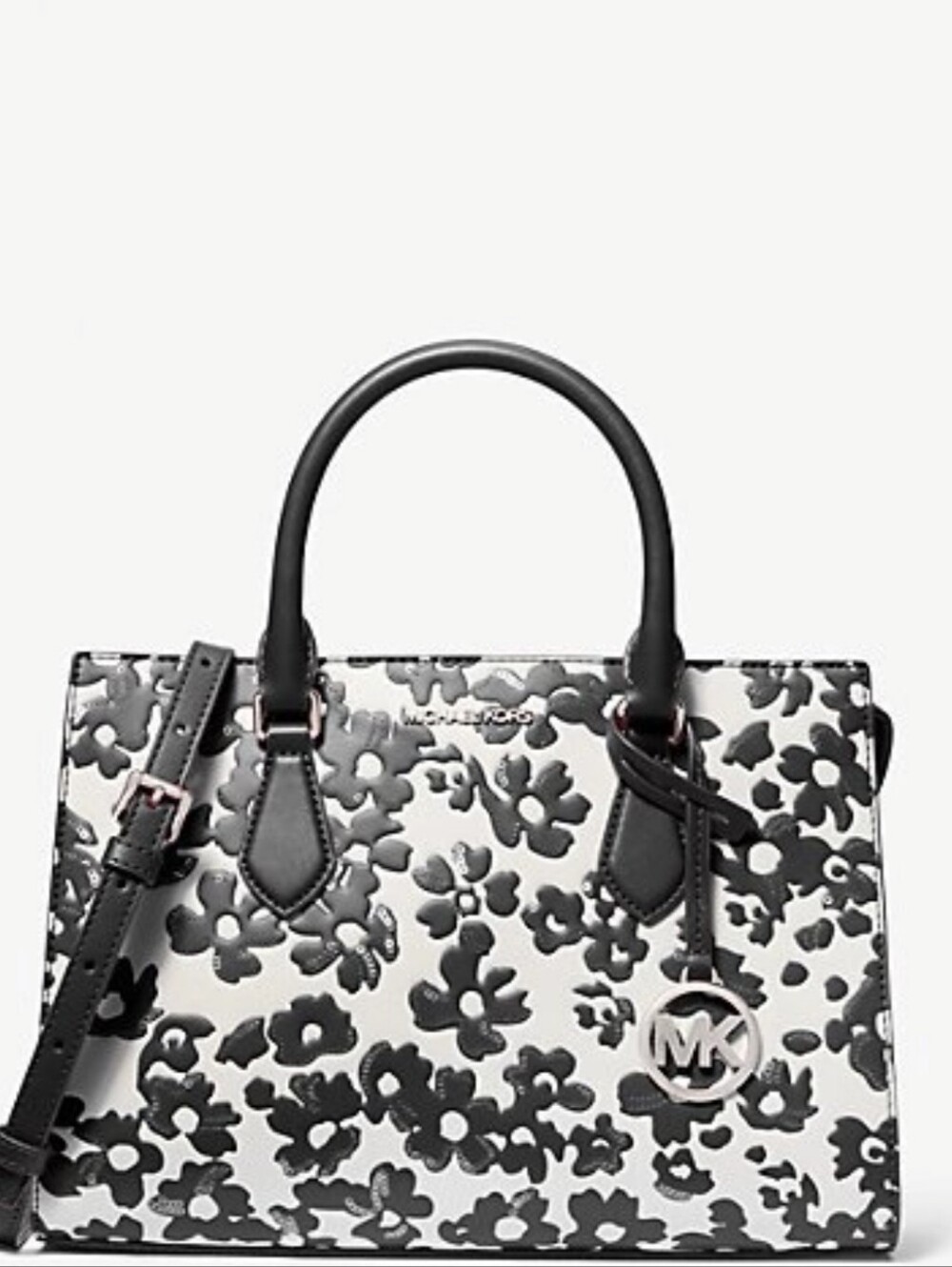 Michael Kors Black & White Floral Satchel Crossbody Sequins
